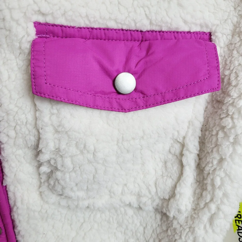 Epic Threads Girls L‎ 14-16 Sherpa Fleece Jacket White Pink Snap Front Pockets